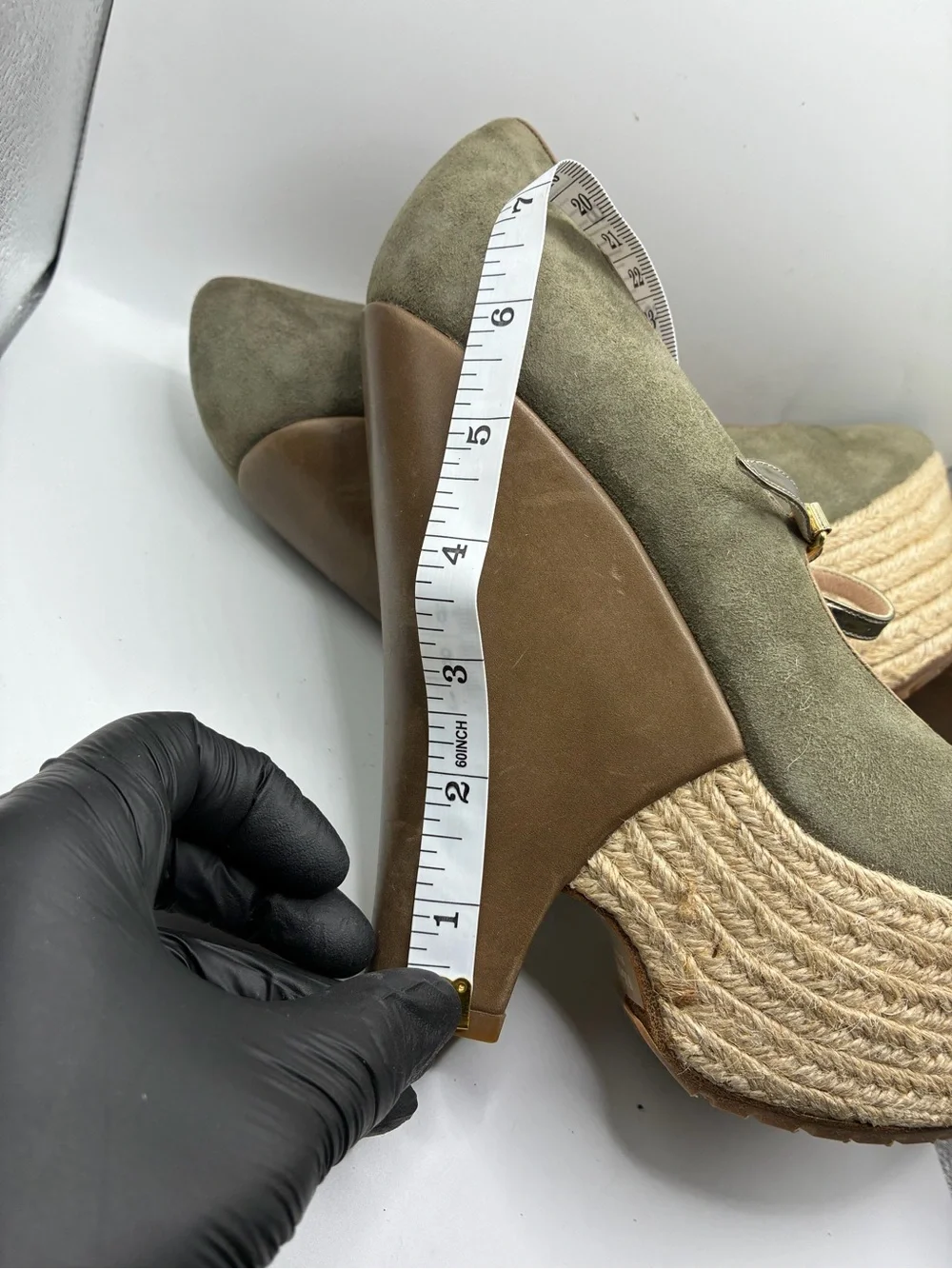 Baldan Italy Peep Toe Platform Mary Jane Heels Olive Suede EU 38 Women’s 8